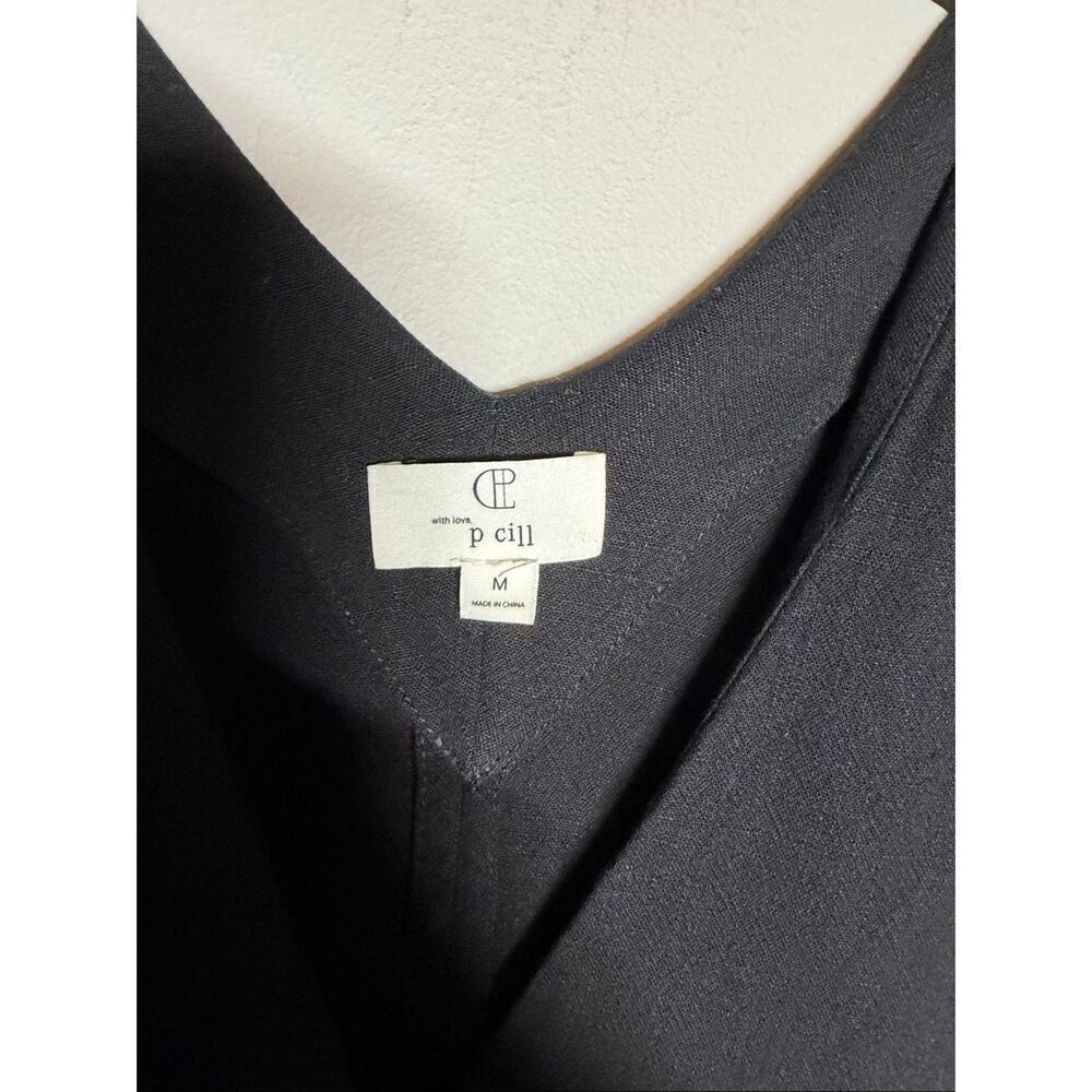 P. Cill Rae Lagenlook black linen blend black v neck midi dress - Picture 4 of 10